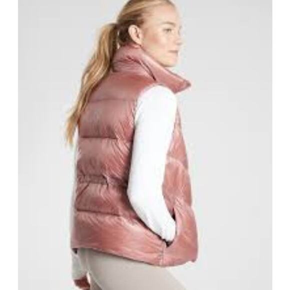 Athleta 800 Fill Down Puffer Vest Pink Women’s Small Removable Hood EUC - Picture 2 of 16